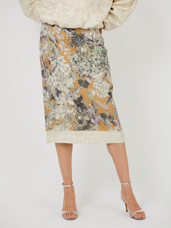 Dries Van Noten Salby Long Emb Skirt in Beige