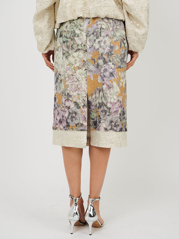 Dries Van Noten Salby Long Emb Skirt in Beige