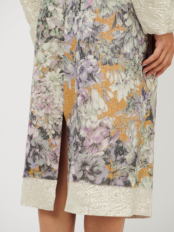 Dries Van Noten Salby Long Emb Skirt in Beige