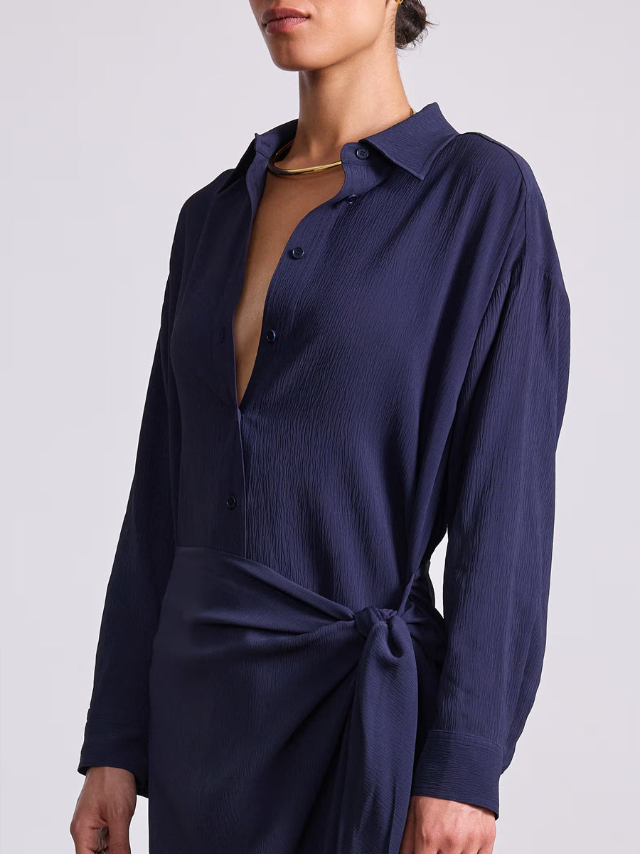 Alessandra Sarong Shirt Dress in Midnight