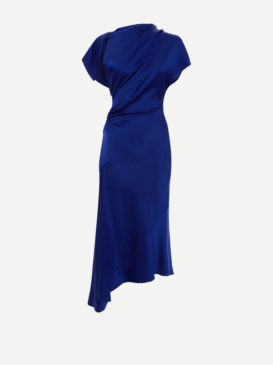 Asymmetric Twist Dress in Bright Indigo