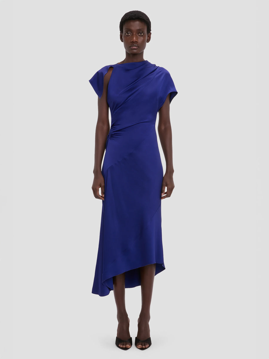 Asymmetric Twist Dress in Bright Indigo