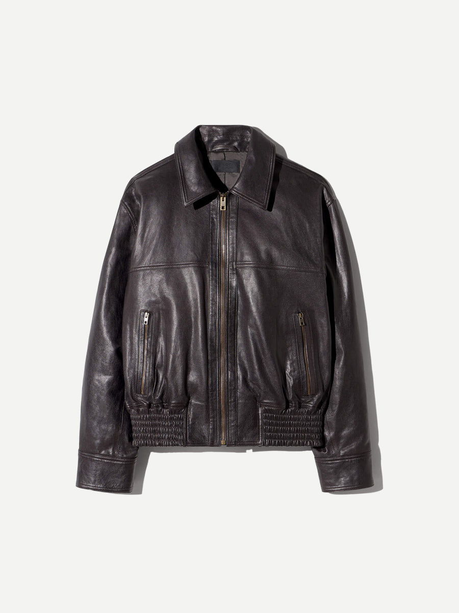 Aime Leather Bomber Jacket in Brown