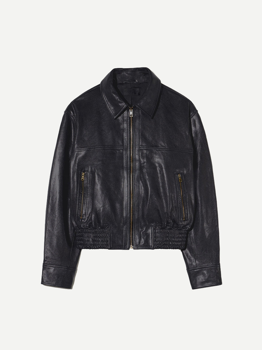 Nili Lotan Aime Leather Jacket Bomber Jacket in Black