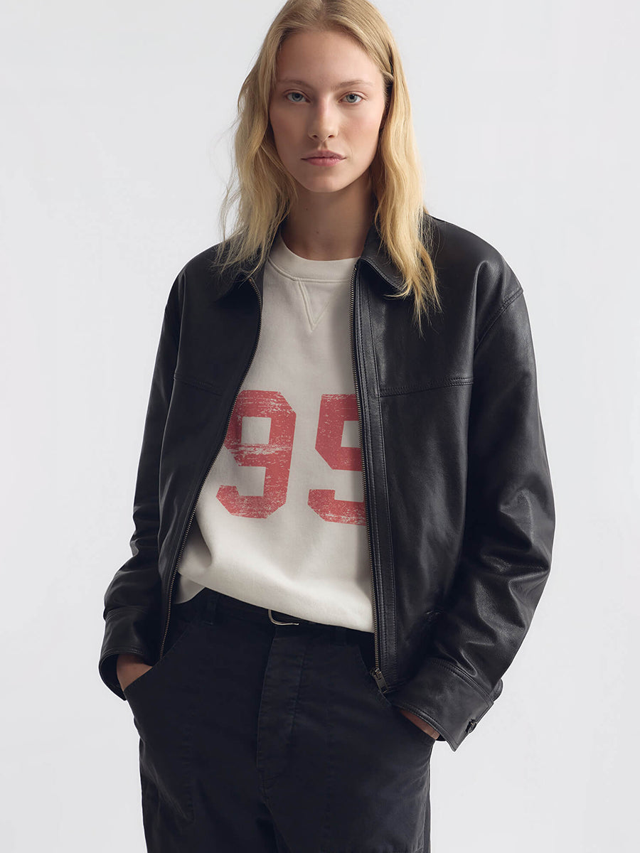 Nili Lotan Aime Leather Jacket Bomber Jacket in Black