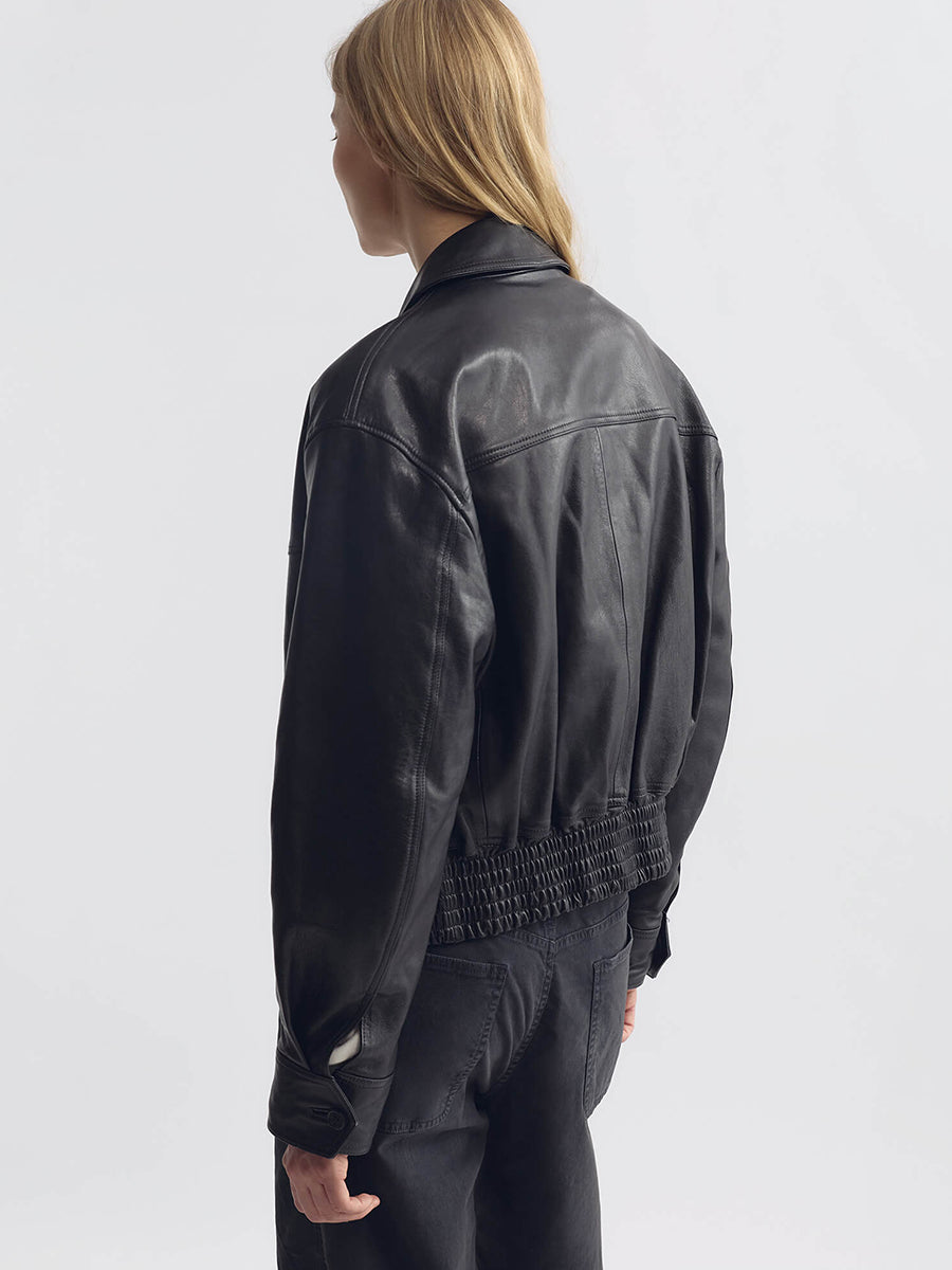 Aime Leather Jacket Bomber Jacket in Black
