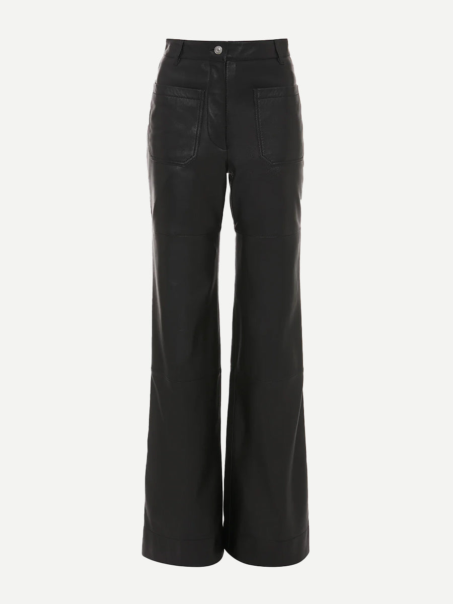 Victoria Beckham Alina Leather Trouser in Black