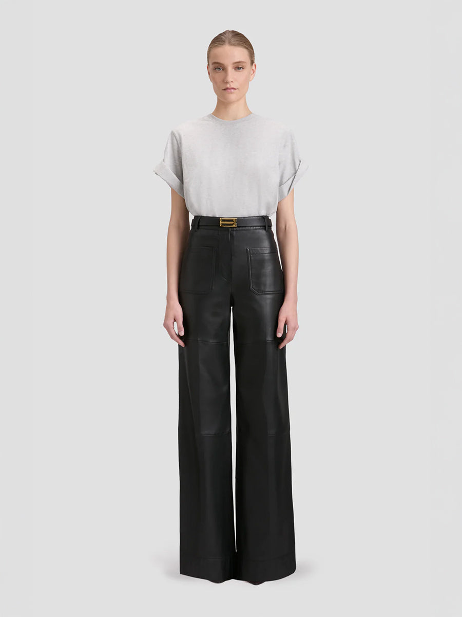 Victoria Beckham Alina Leather Trouser in Black