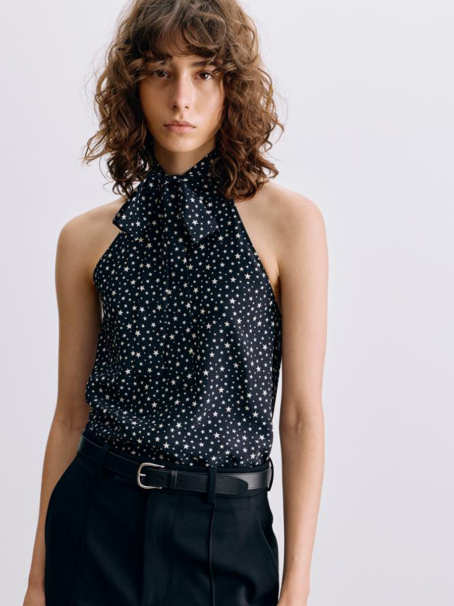 Alla Halterncek Top in Black/Ivory Star