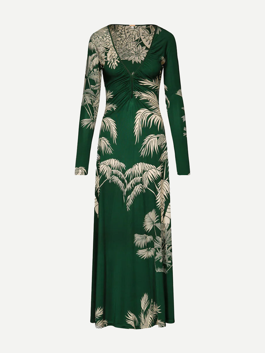 Johanna Ortiz Green Alma Bordada Dress in Emerald Green