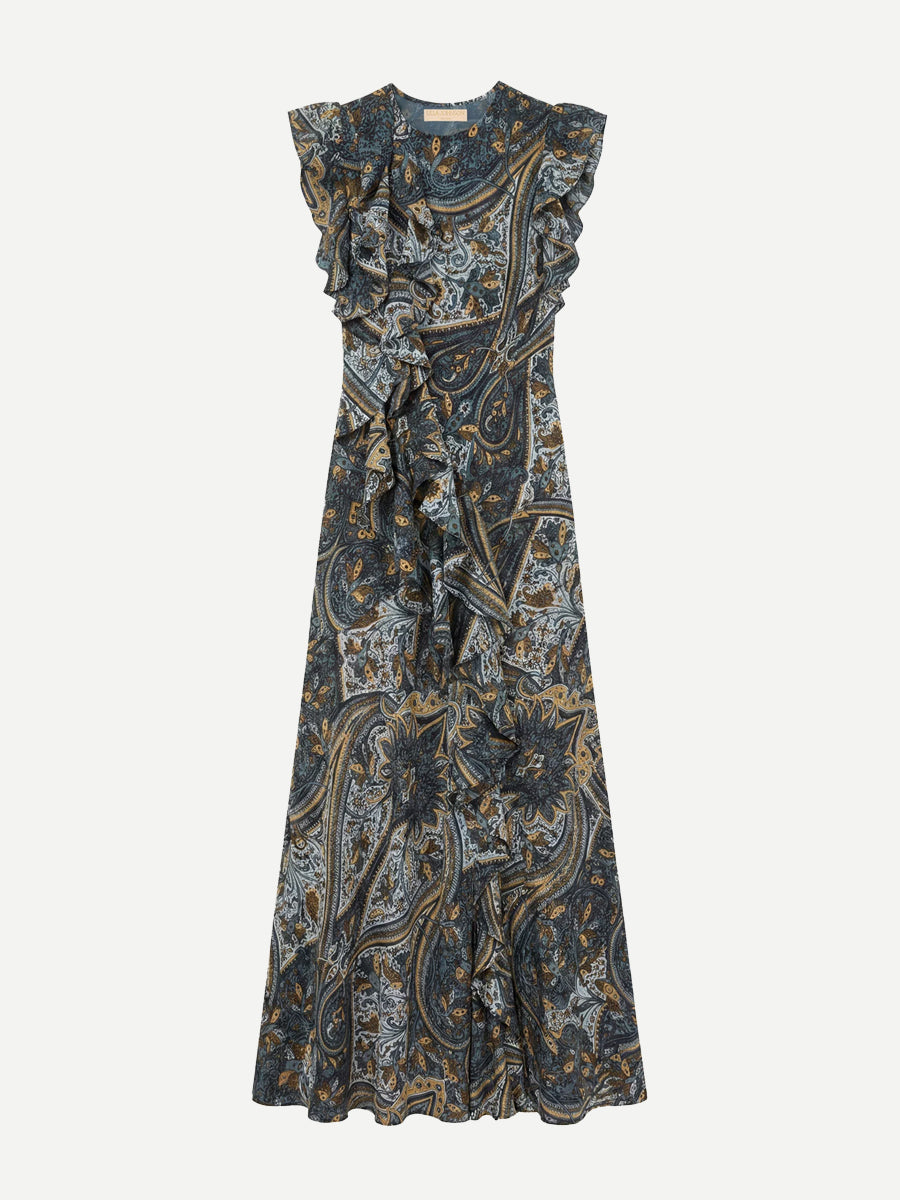 Ameline Sleeveless Silk Dress in Prussian