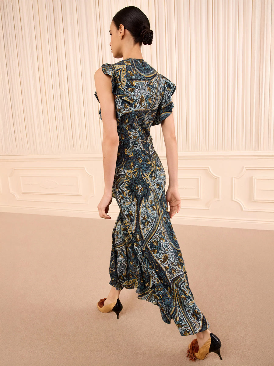 Ameline Sleeveless Silk Dress in Prussian