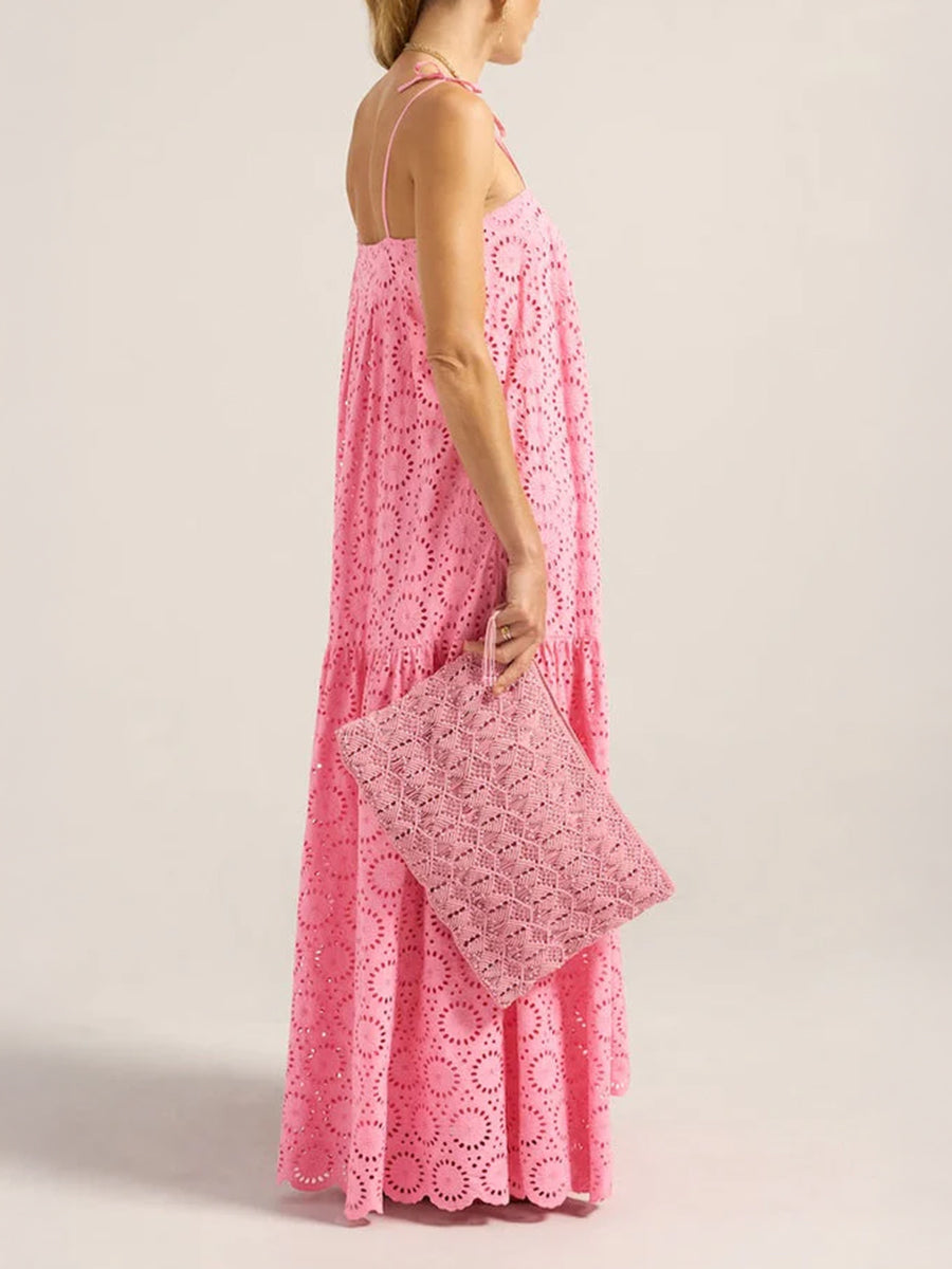 Ammon Dress in Pink/Red Eyelet