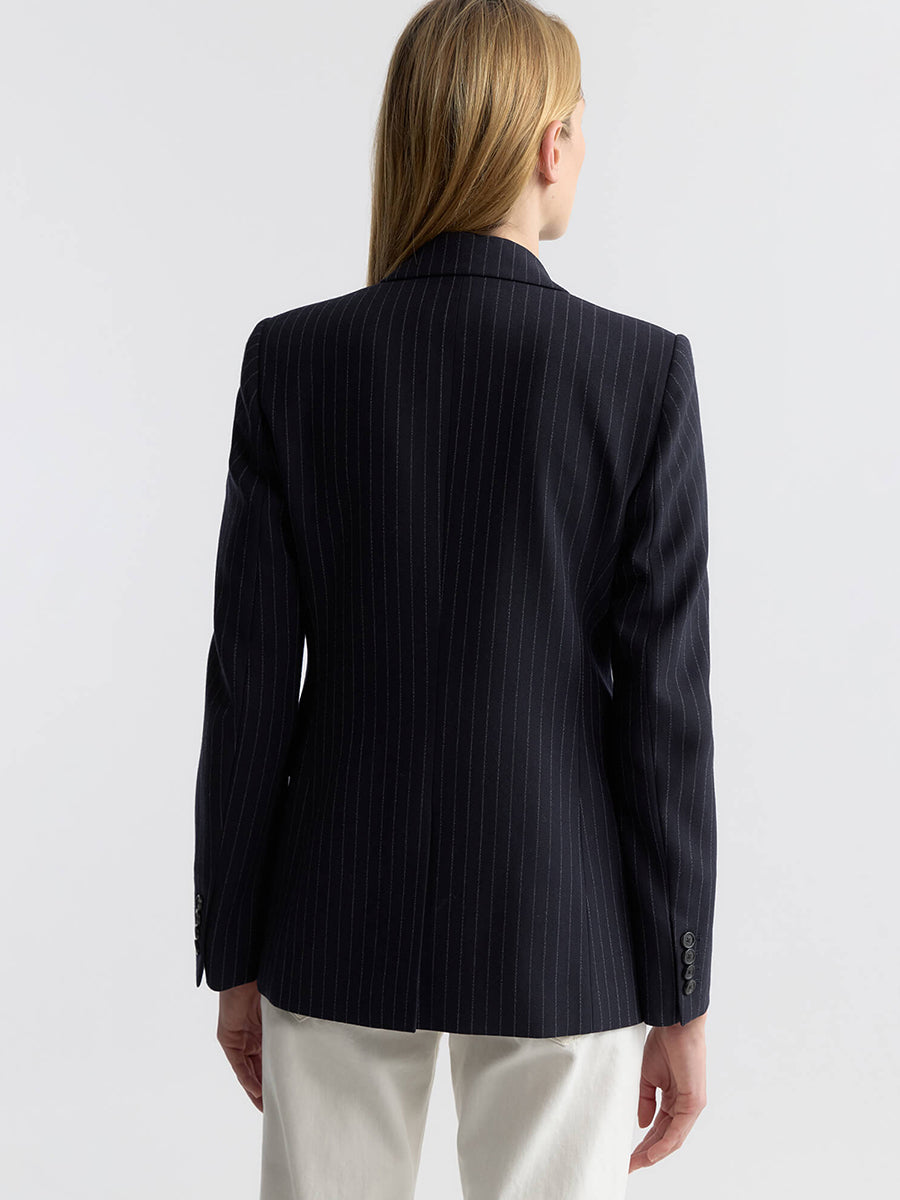 Anabel Tailored Jacket in Dark Navy Pinstripe