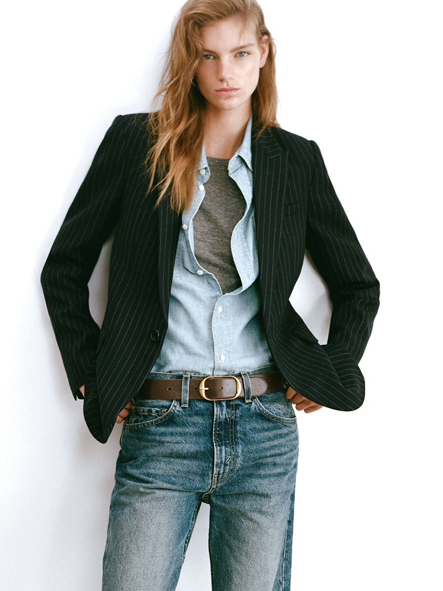 Anabel Tailored Jacket in Dark Navy Pinstripe