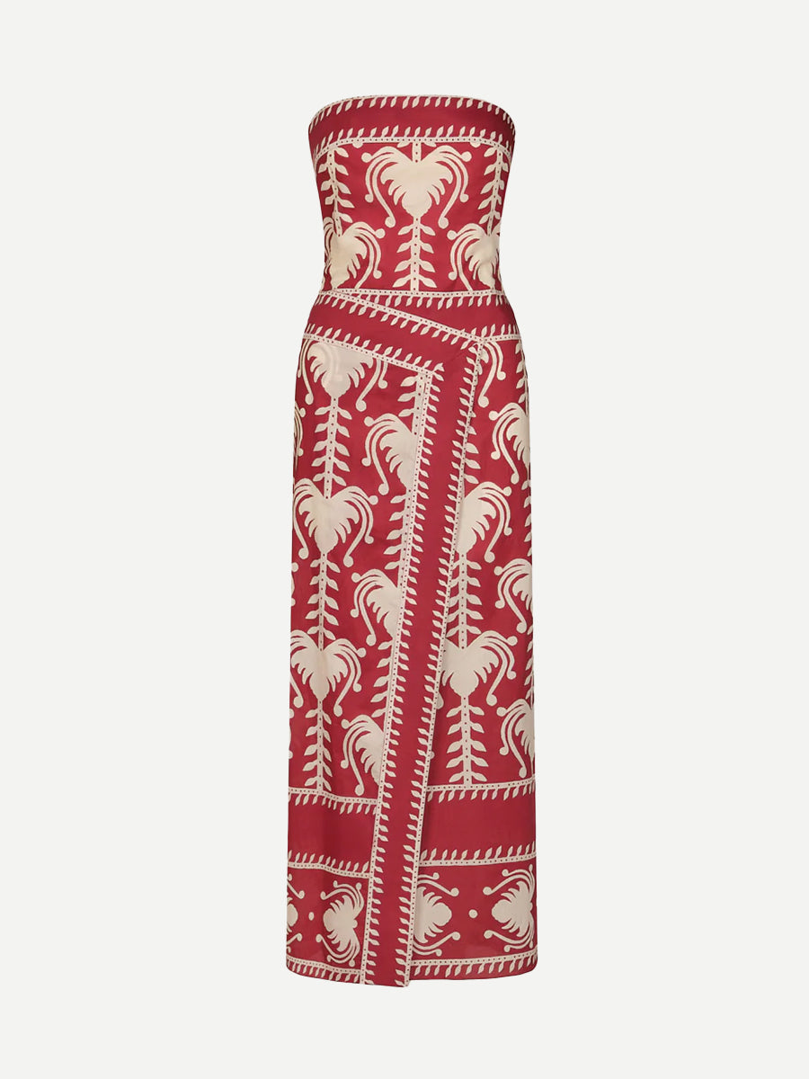 Johanna Ortiz Ancient Peru Ankle Dress in Cherry/Ecru