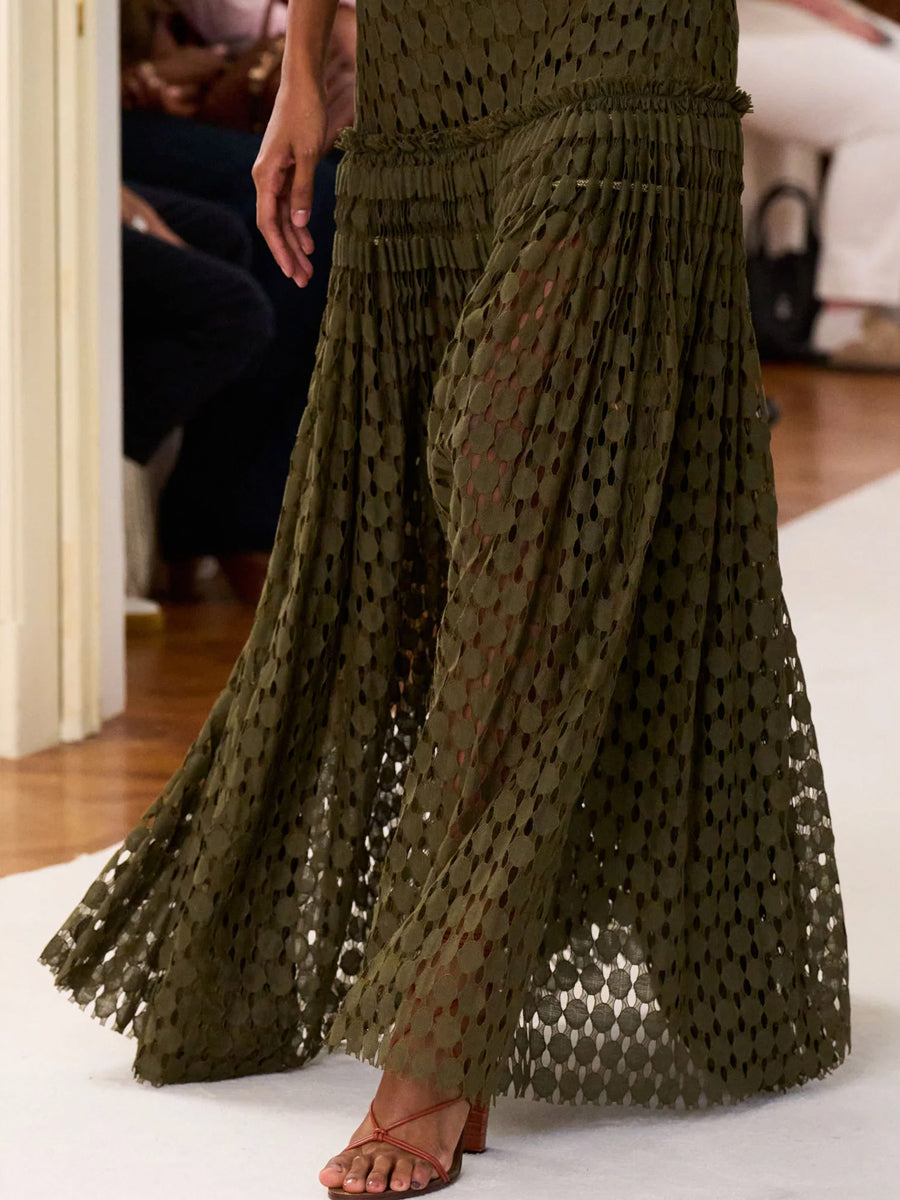 Aris Lace Maxi Skirt in Pine