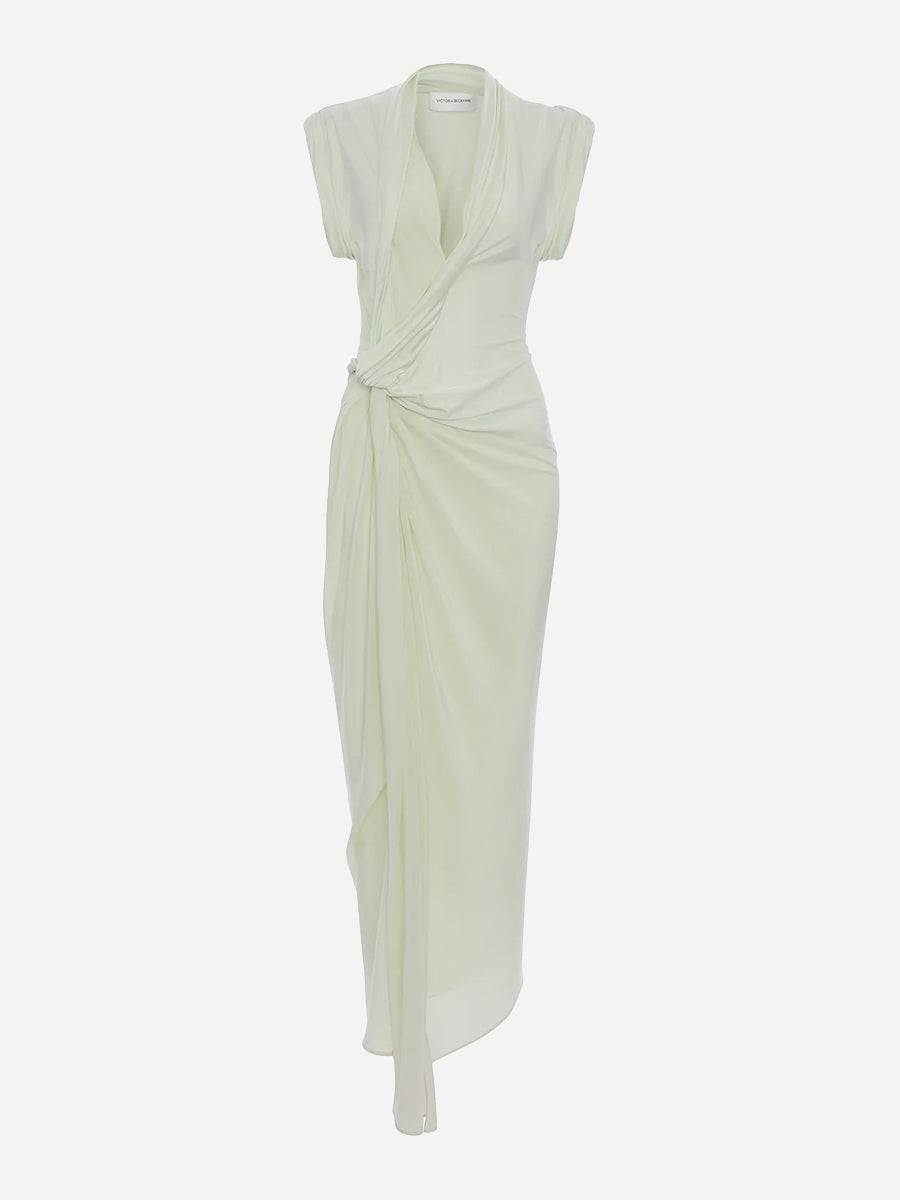 Victoria Beckham Asymmetric Twist Detail Dress in Aloe