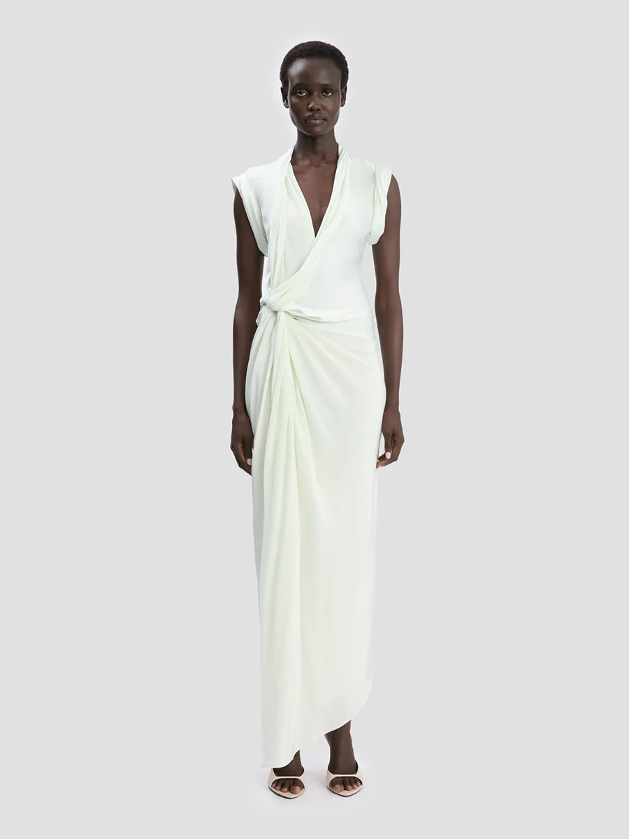 Victoria Beckham Asymmetric Twist Detail Dress in Aloe