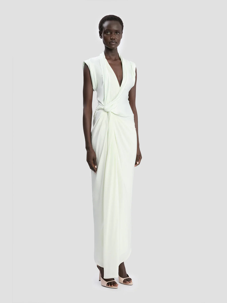 Victoria Beckham Asymmetric Twist Detail Dress in Aloe