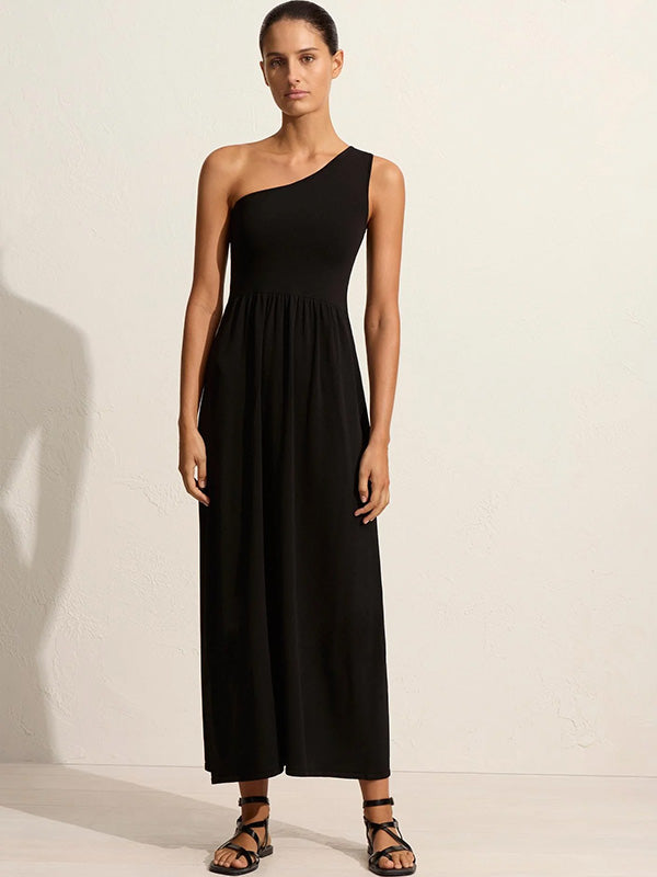 Matteau Asymmetric Knit Dress In Black