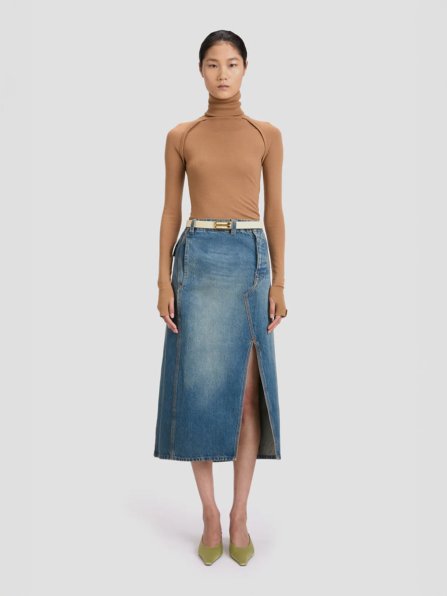 Victoria Beckham Asymmetric Utility Skirt in Washed Blue