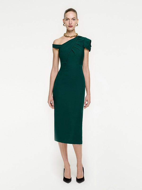 Roland Mouret Asymmetric Midi Dress in Green