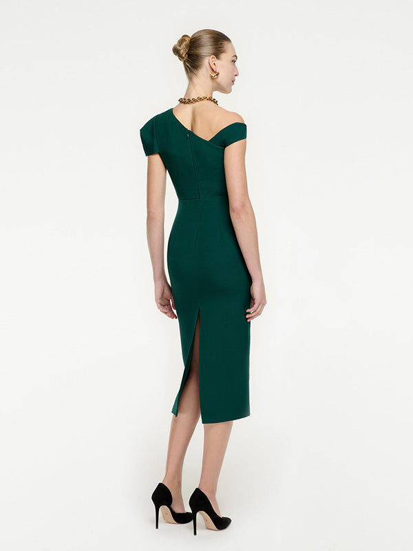 Roland Mouret Asymmetric Midi Dress in Green