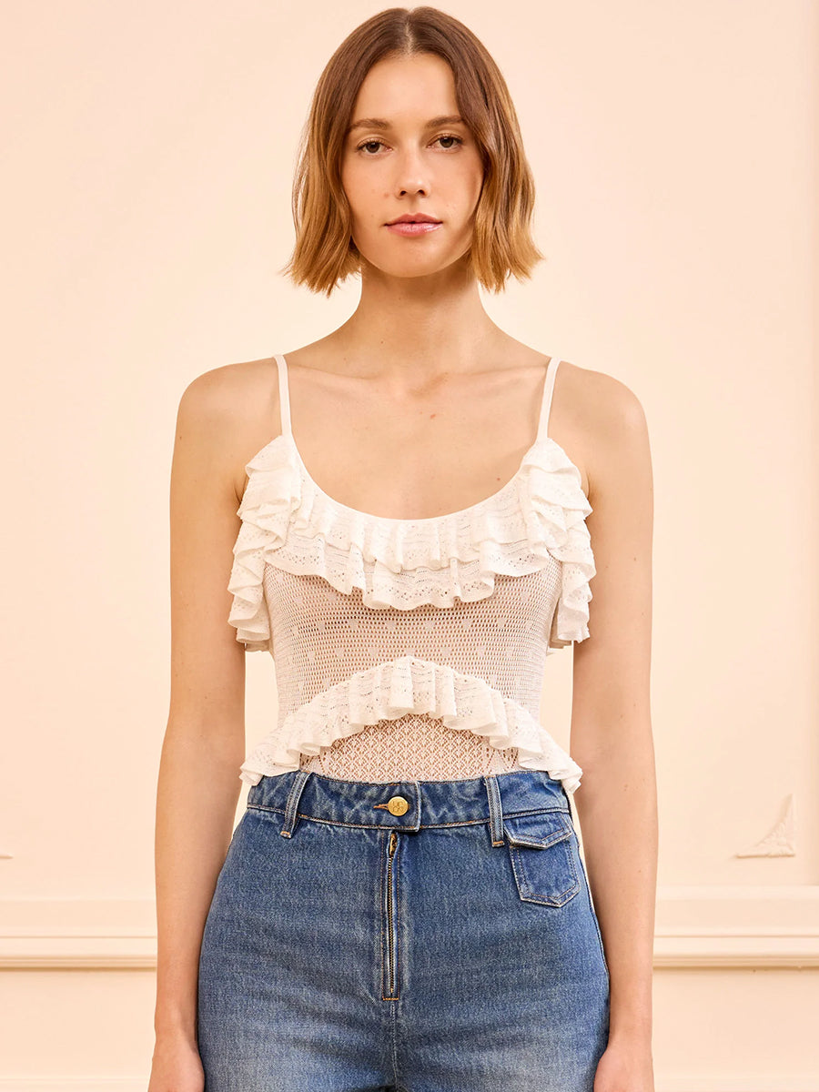 Ulla Johnson Bania Knit Bodysuit in Pearled Ivory