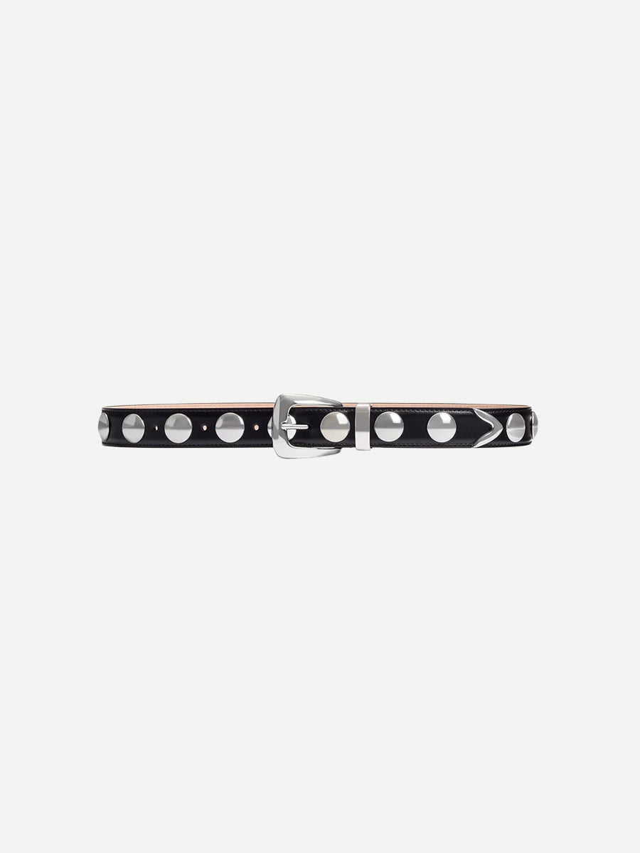 Khaite Benny 30mm Belt with Studs and Silver Buckle in Black 