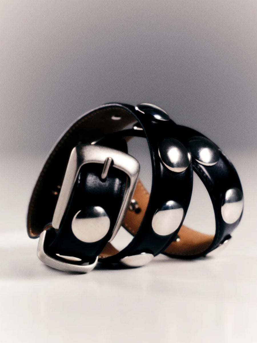 Khaite Benny 30mm Belt with Studs and Silver Buckle in Black 