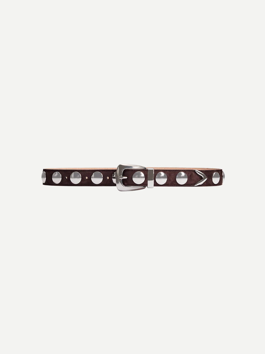 Khaite Benny 30mm Belt with Studs and Silver Buckle in Coffee