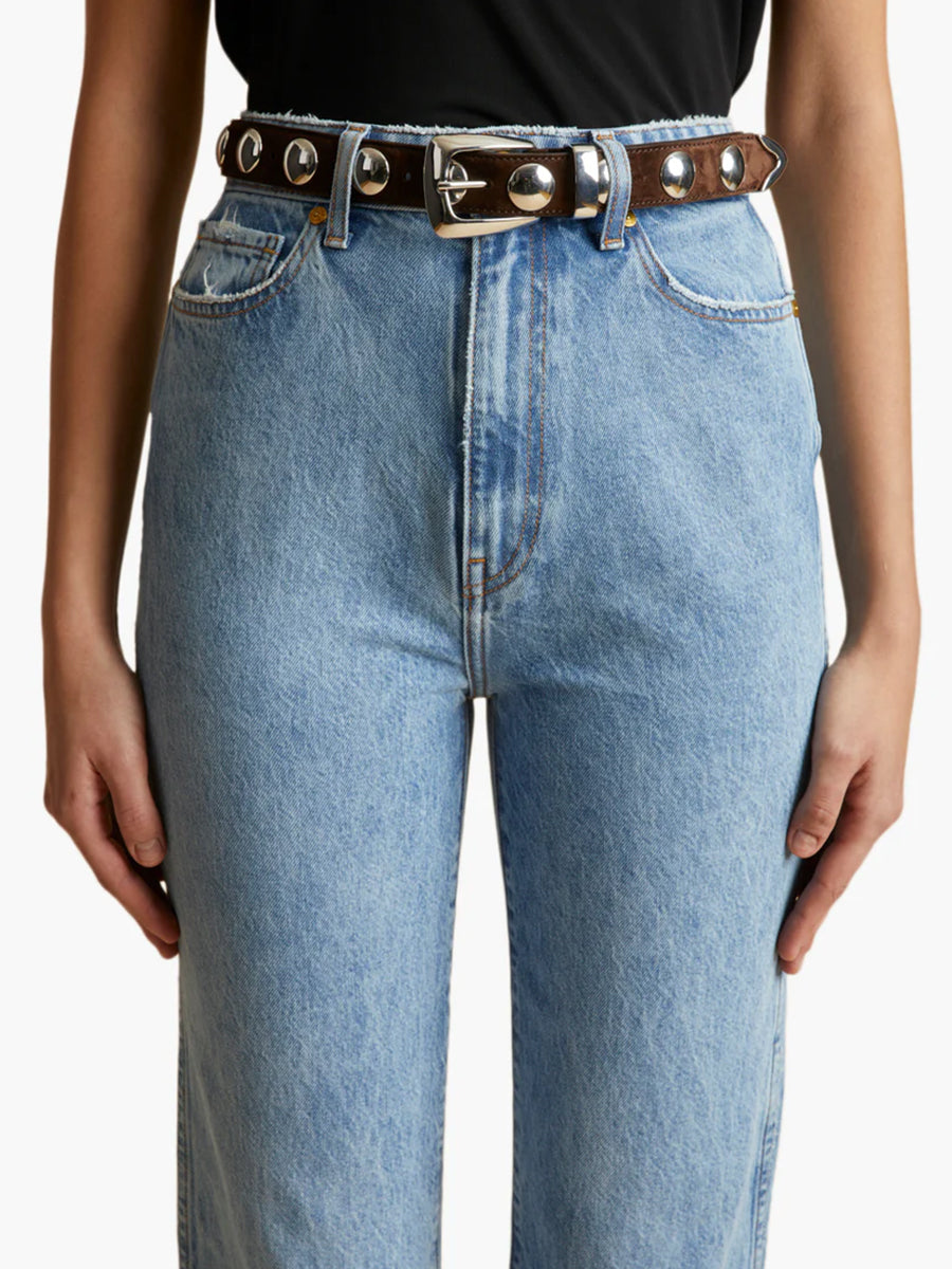 Khaite Benny 30mm Belt with Studs and Silver Buckle in Coffee