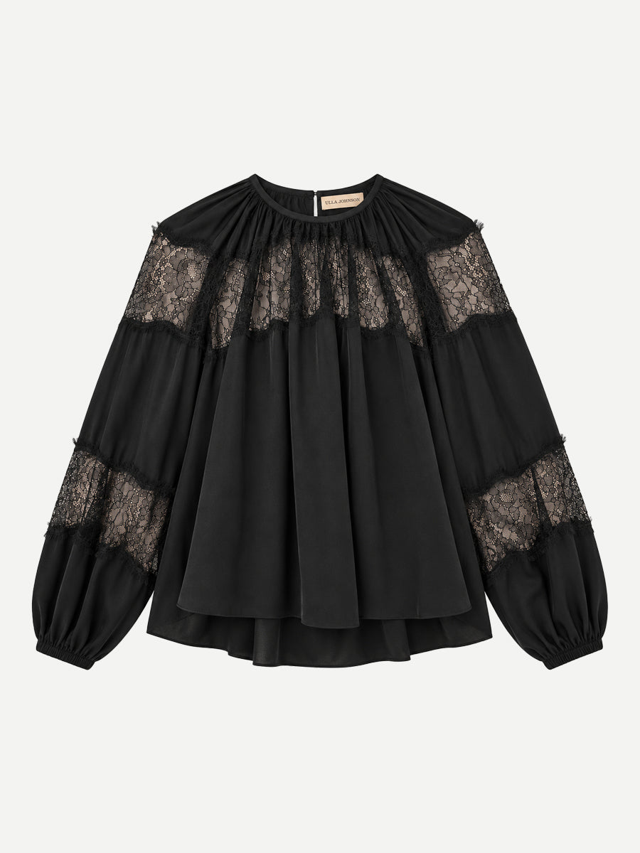 Bess Long Sleeve Silk Blouse in Noir