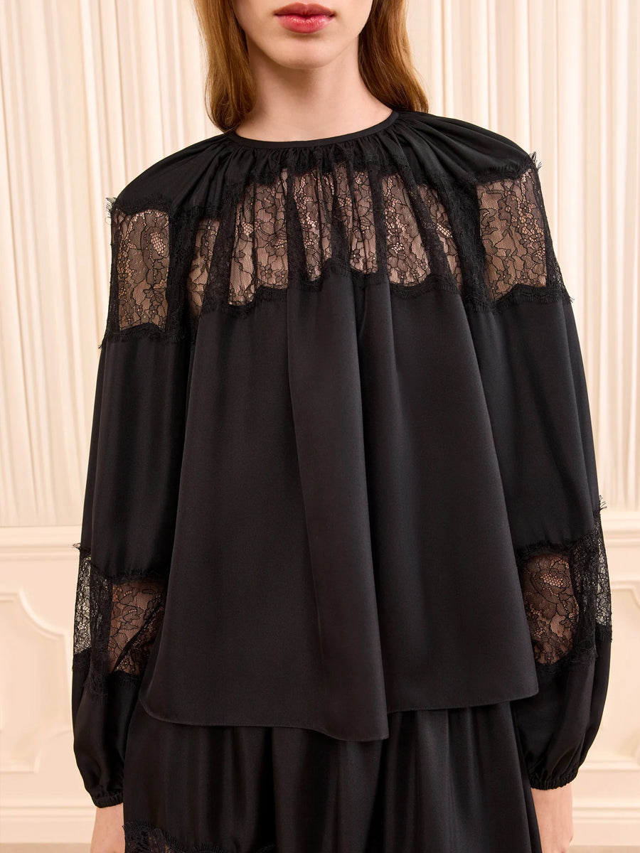 Bess Long Sleeve Silk Blouse in Noir