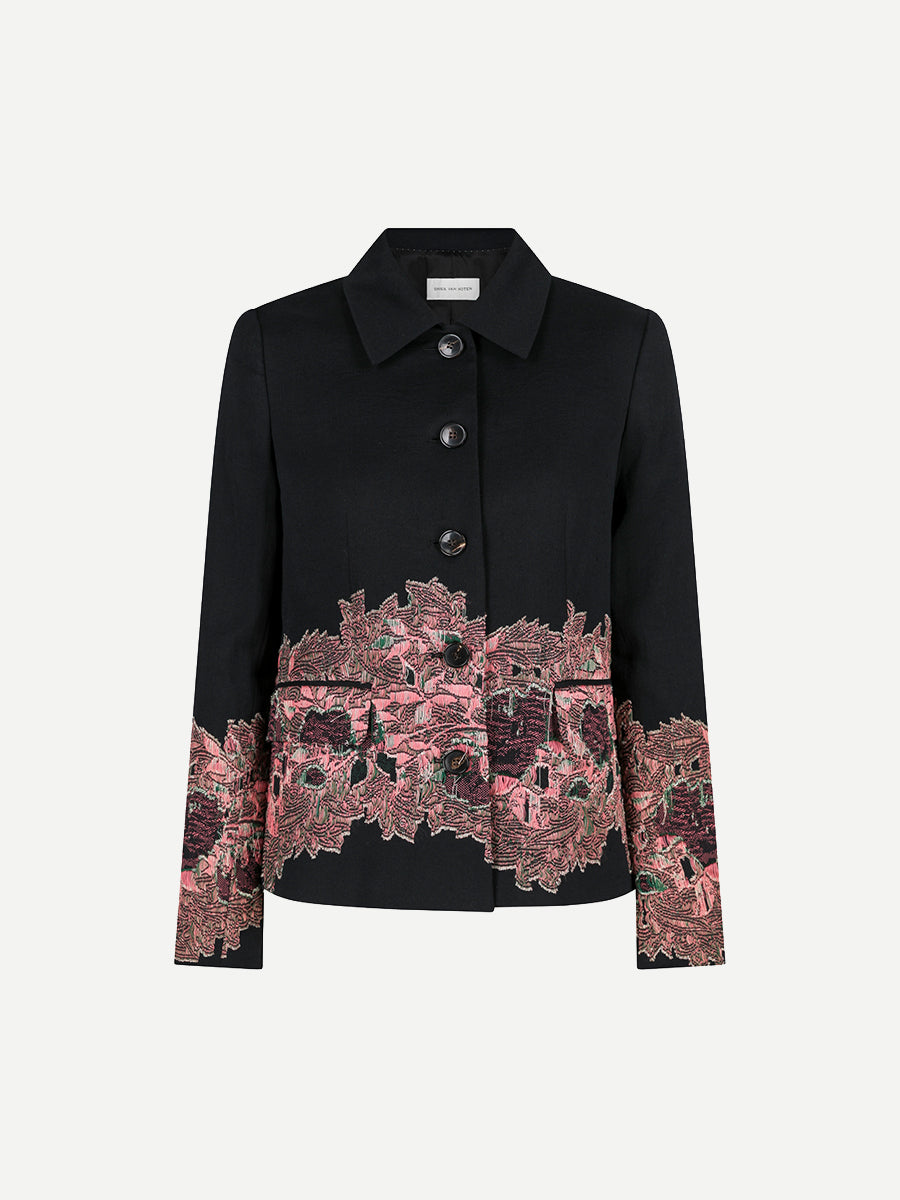 Bettsy Embellished Jacket in Black Motif Floral