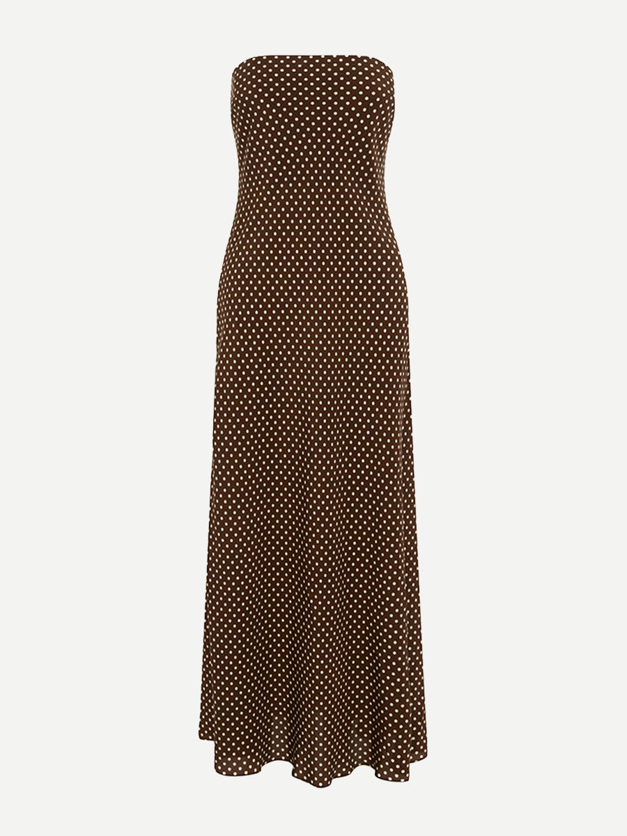 Bias Column Dress in Polka Dot Chocolate