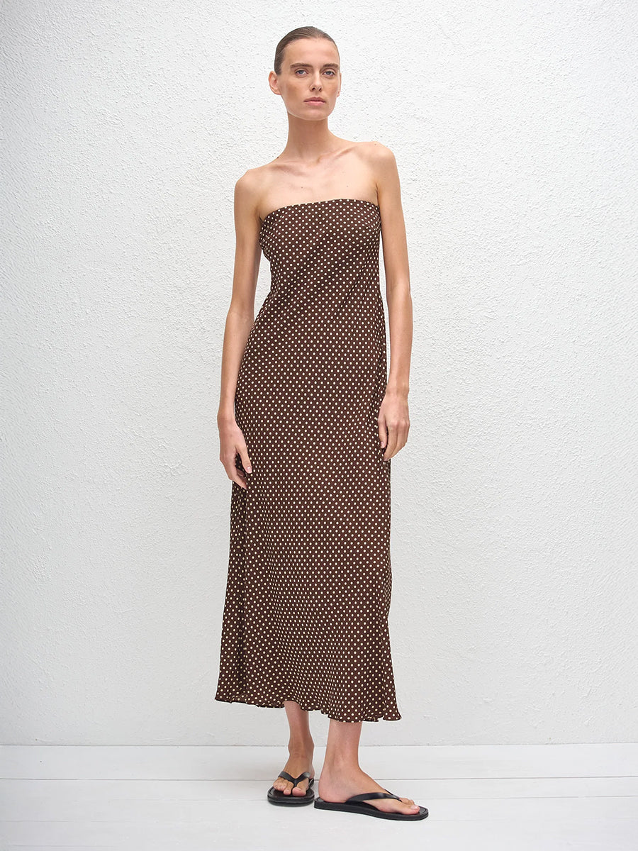 Bias Column Dress in Polka Dot Chocolate