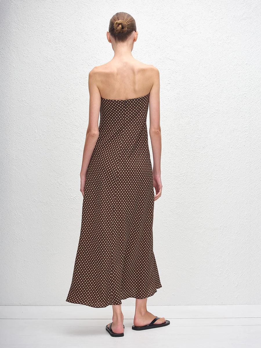 Bias Column Dress in Polka Dot Chocolate