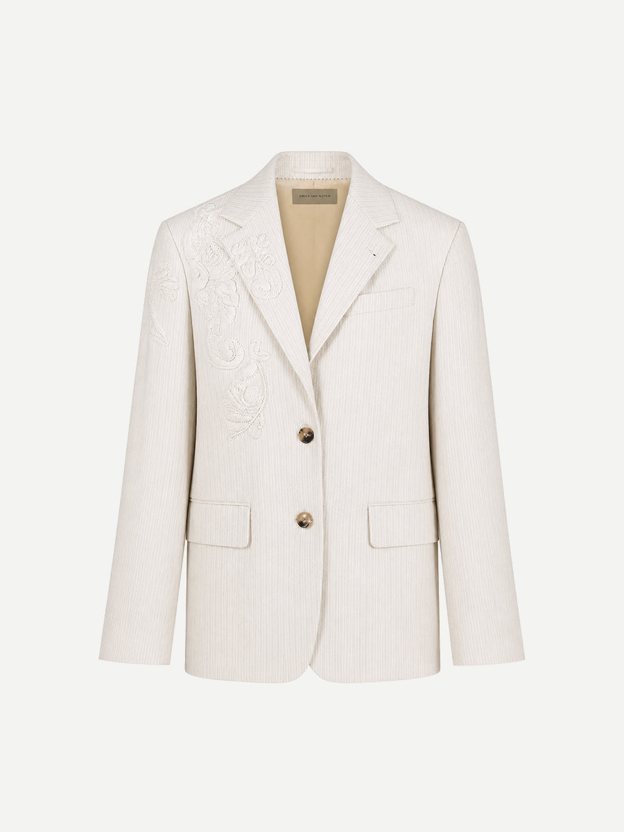Dries Van Noten Birdy Embellished Jacket in Ecru
