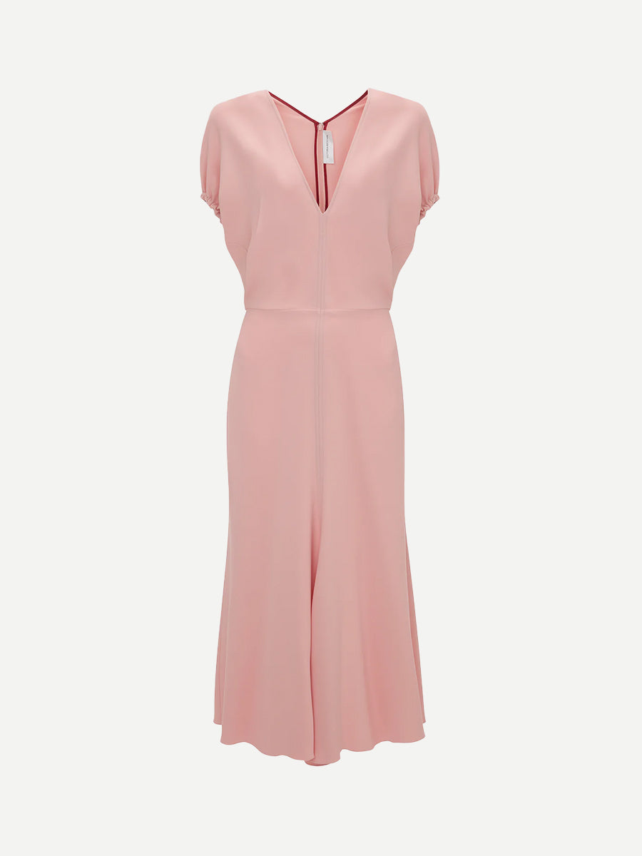 Victoria Beckham Blouson Detail Midi Dress in Antique Pink