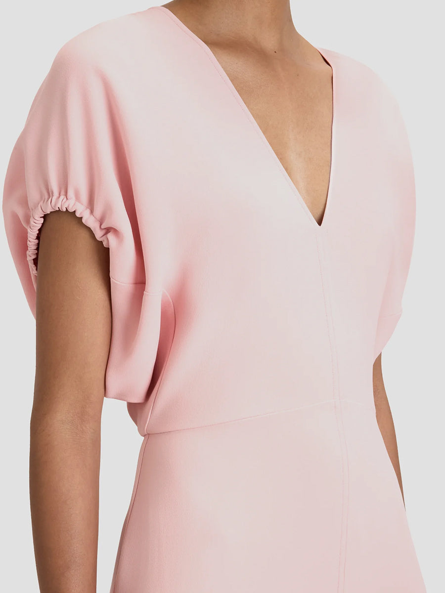 Victoria Beckham Blouson Detail Midi Dress in Antique Pink
