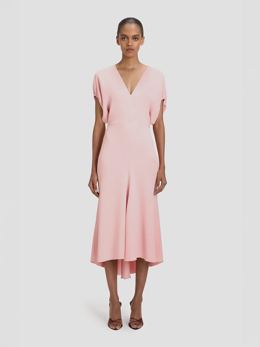 Victoria Beckham Blouson Detail Midi Dress in Antique Pink