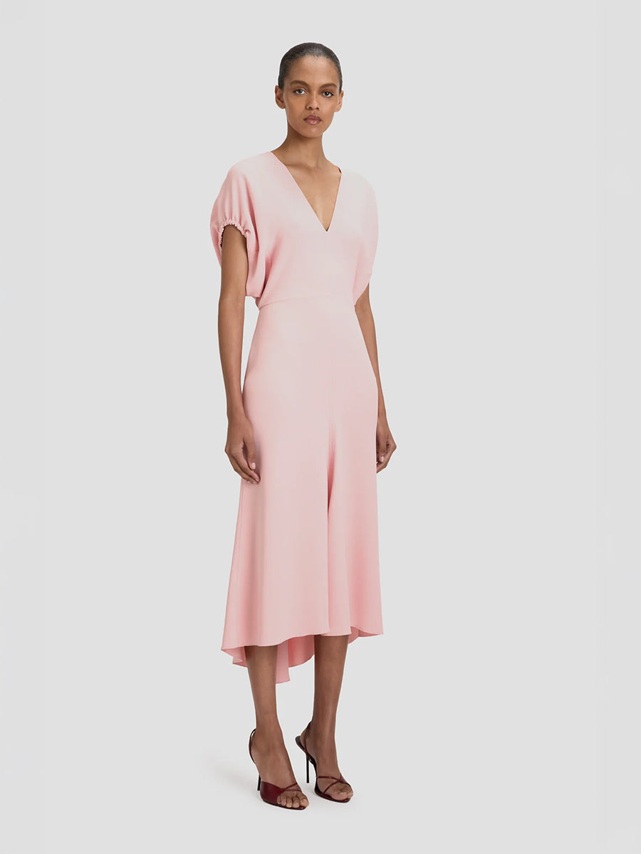Blouson Detail Midi Dress in Antique Pink