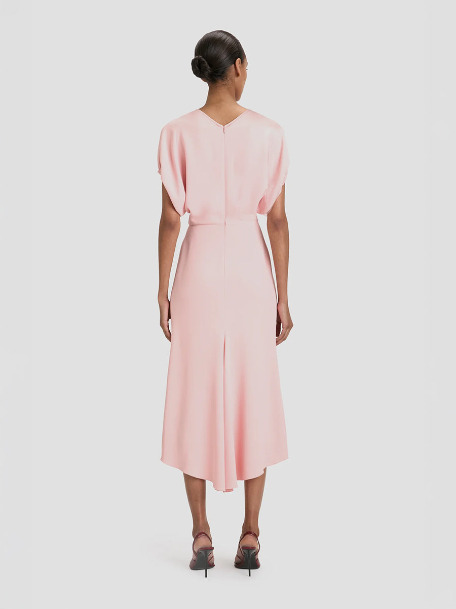 Blouson Detail Midi Dress in Antique Pink