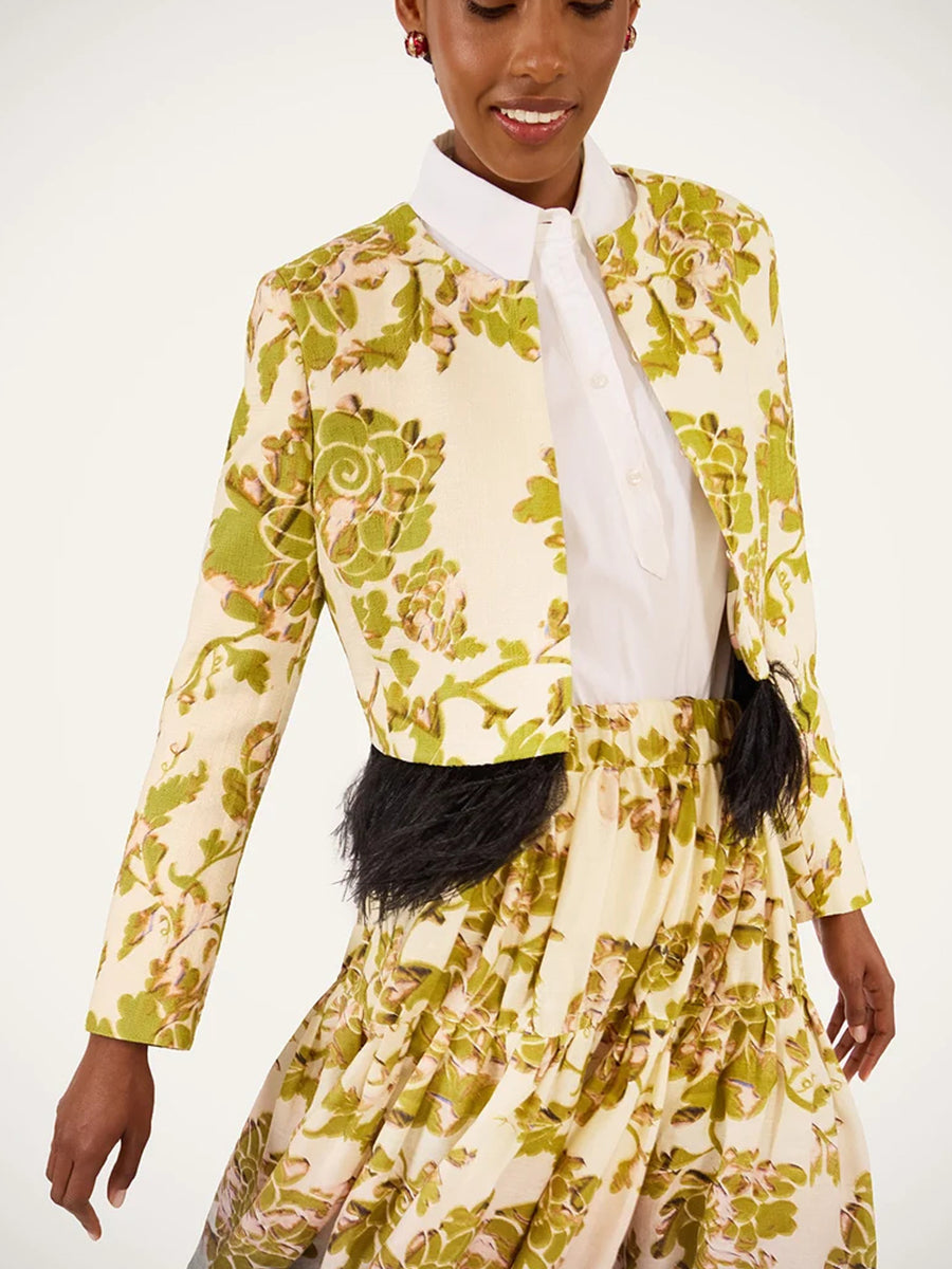 Bijoux Jacket w/Feathers in Cotton Oasis Green