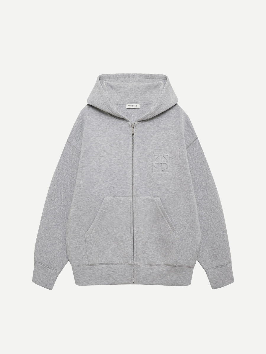 Bond Zip Hoodie Monogram in Heather Grey