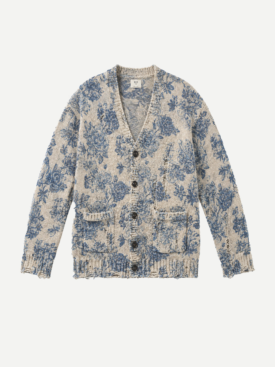 Printed Boyfriend Cardigan in Blue Floral