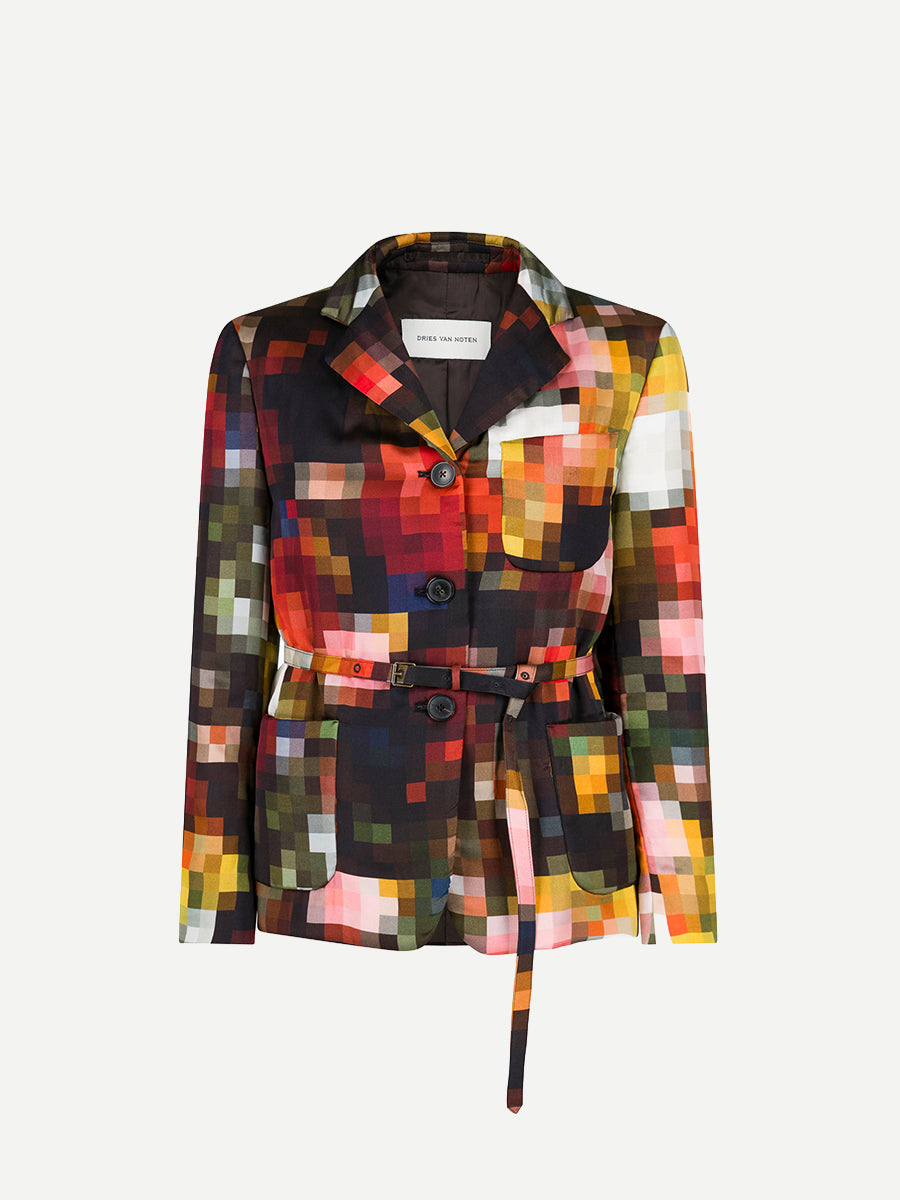Breas Satin Jacket in Black Geometric