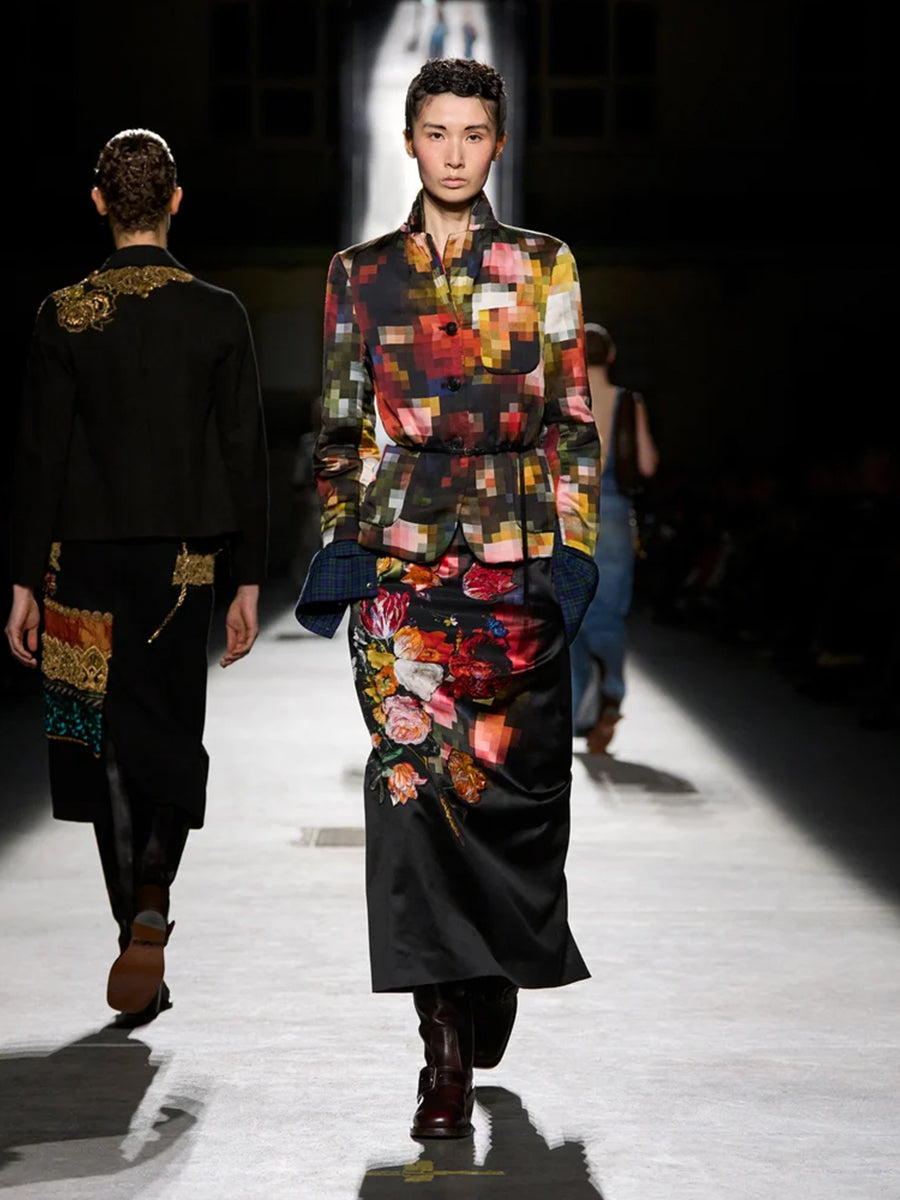 Breas Satin Jacket in Black Geometric